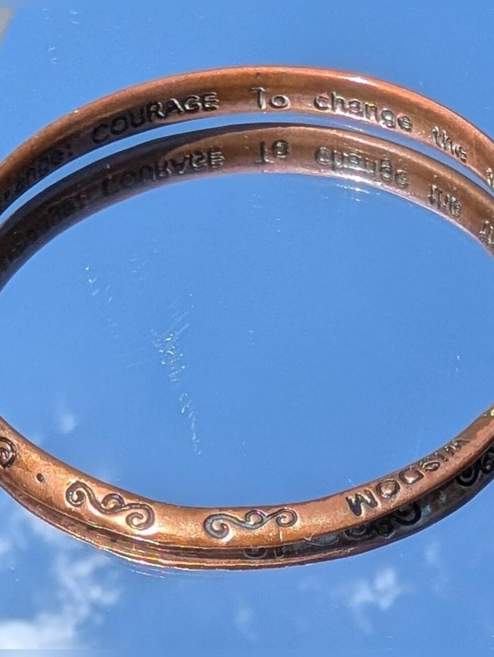 Copper Tone Mobius Stamped Serenity Prayer Slip On Bangle Bracelet